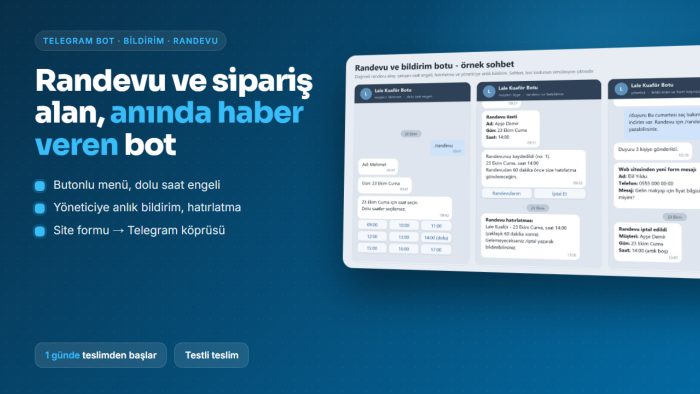 işletmenize randevu ve sipariş alan telegram botu yaparım