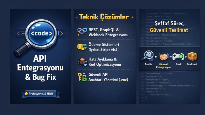 web sitenize API entegrasyonu yapar, hatalarını ayıklarım