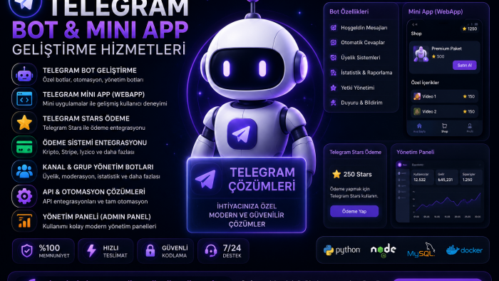  profesyonel Telegram Bot ve Mini App geliştiririm