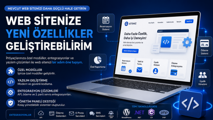 web sitenize yeni özellikler geliştiririm