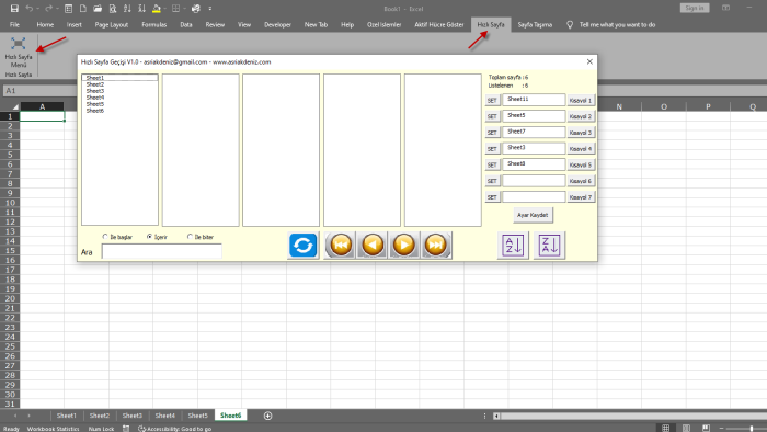 excel hızlı sayfa geçişi eklentisi yazarım