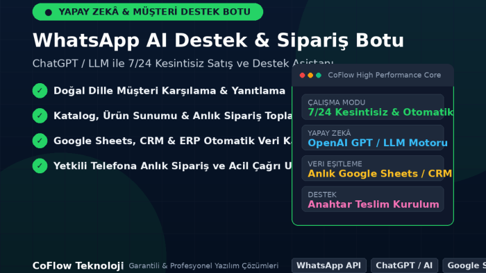 işletmeniz için WhatsApp Destek ve Sipariş Botu kurabilirim