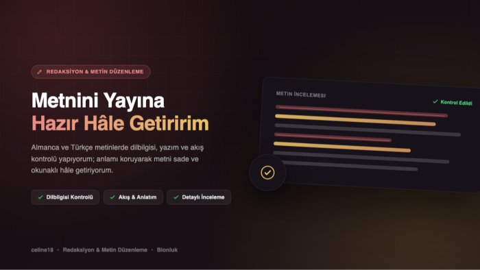size almanca türkçe metinlerini düzeltebilirim