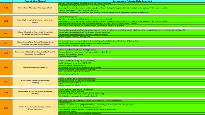 acceptance criterialarınıza göre manuel test yapabilirim
