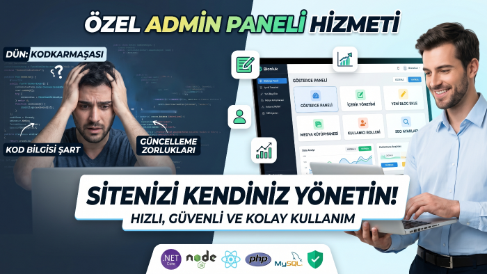 web sitenize özel modern bir admin paneli geliştiririm