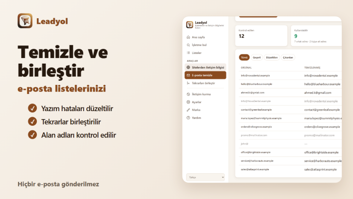e-posta ve müşteri listelerinizi temizler ve birleştiririm