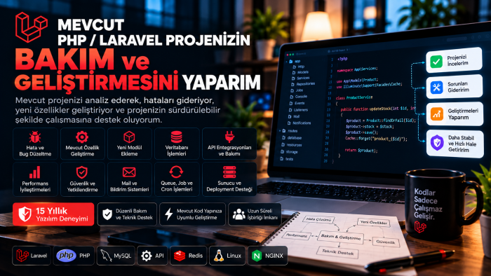 PHP / Laravel projenizin bakım ve geliştirmesini yaparım