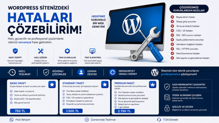 wordpress sitenizdeki hataları çözebilirim