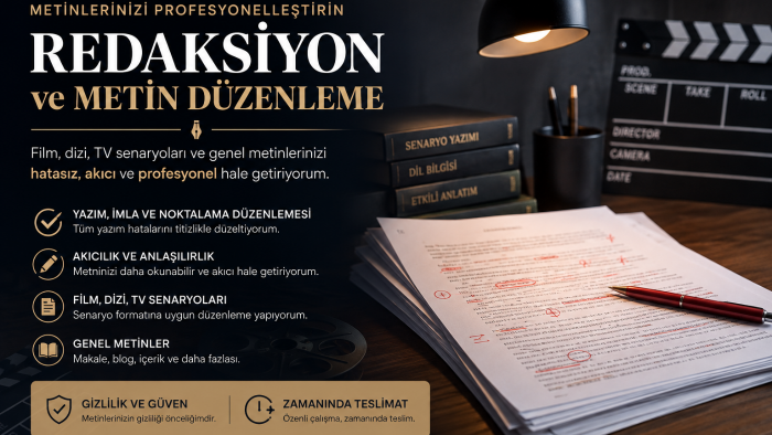 metinlerinizi profesyonel bir şekilde redakte ederim