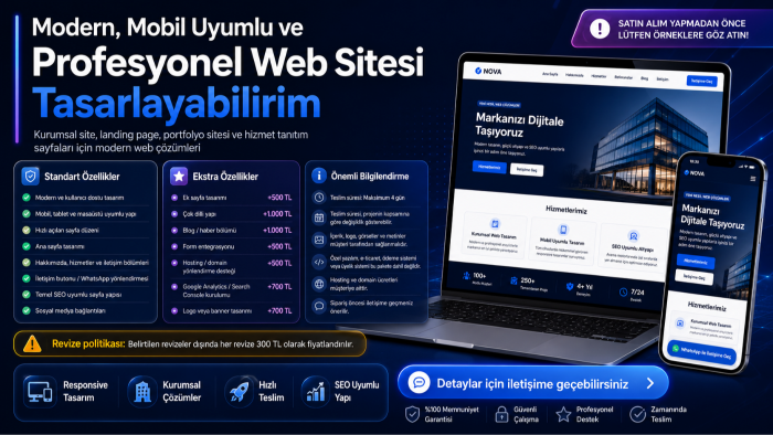 mobil uyumlu ve profesyonel web sitesi tasarlayabilirim