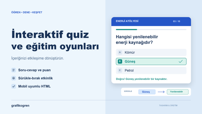interaktif quiz ve eğitim oyunları hazırlarım