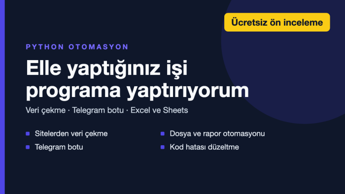 Python ile veri çekme, otomasyon ve bot yazılımı yaparım