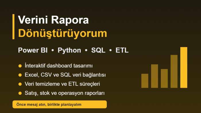 Power BI ile veri analizi ve raporlama paneli hazırlarım