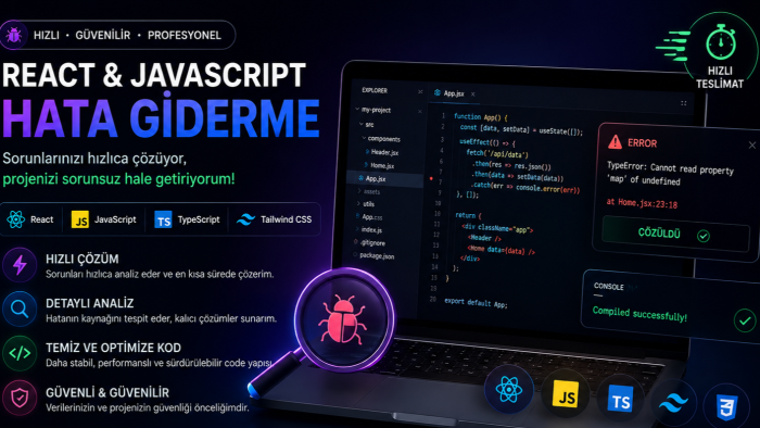 React ve JavaScript projelerinizde hata gideririm