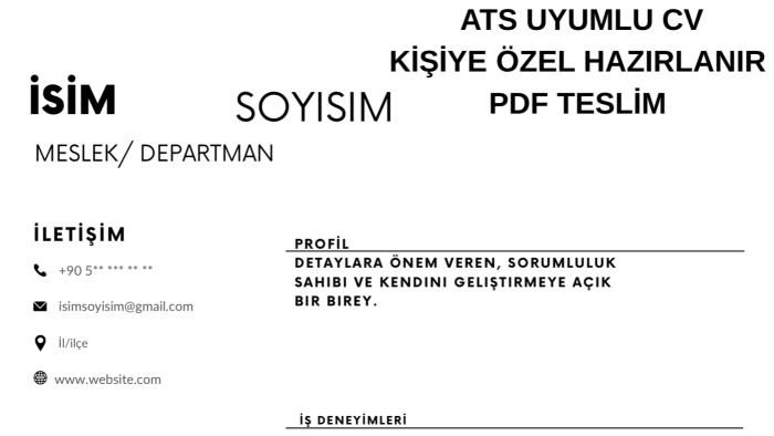 profesyonel ve ATS uyumlu CV (özgeçmiş) tasarımlar yapıyorum