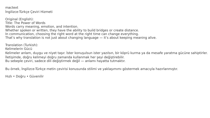 İngilizce-Türkçe metin çevirisi hizmeti sunuyorum