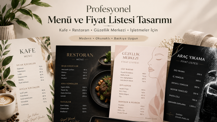 profesyonel menü ve fiyat listesi tasarımı yaparım