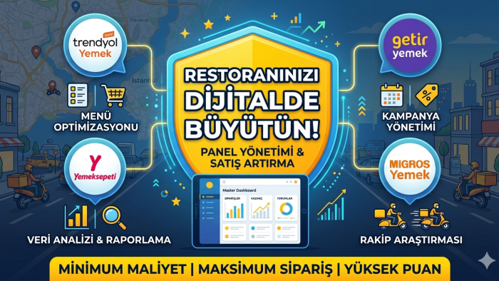 yemek sepeti getir trendyol ve migros sayfalarını yönetirim