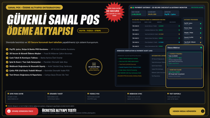 sitenize sanal pos ve ödeme altyapısı entegrasyonu yaparım