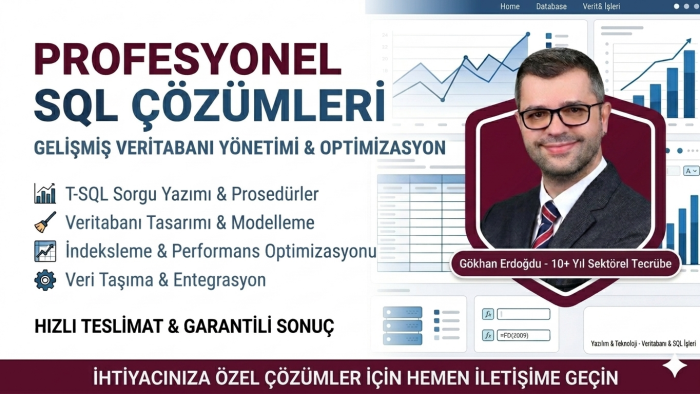 MS SQL veritabanı ve T-SQL sorgu çözümleri sunarım