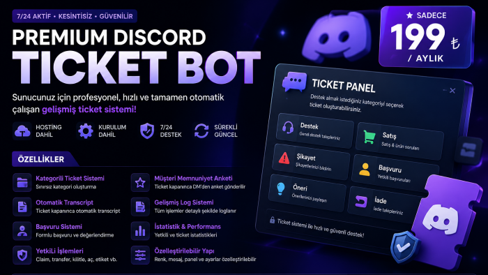 sunucunuza özel discord ticket botu yapabilirim