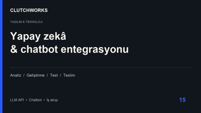yapay zeka chatbot ve iş akışı entegrasyonu yaparım
