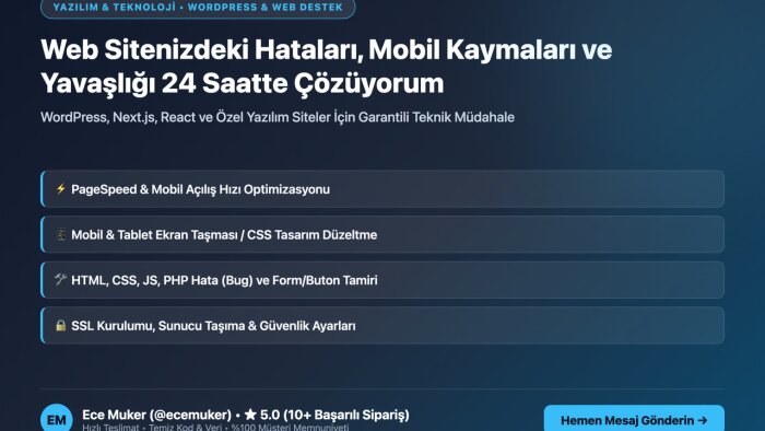 web sitenizdeki hataları ve mobil kaymaları çözerim