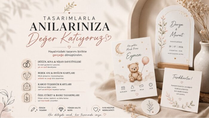 kişiye özel davetiye ve kart tasarımları hazırlayabilirim