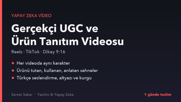 yapay zeka ile gerçekçi UGC ve ürün tanıtım videosu yaparım