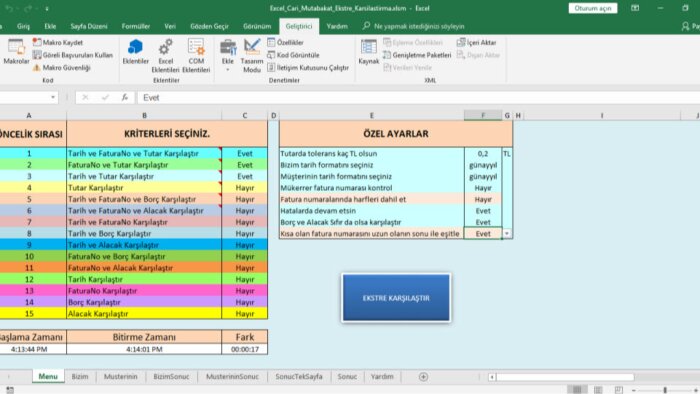 hızlı mutabakat ekstre  karşılaştırma programı yazabilirim