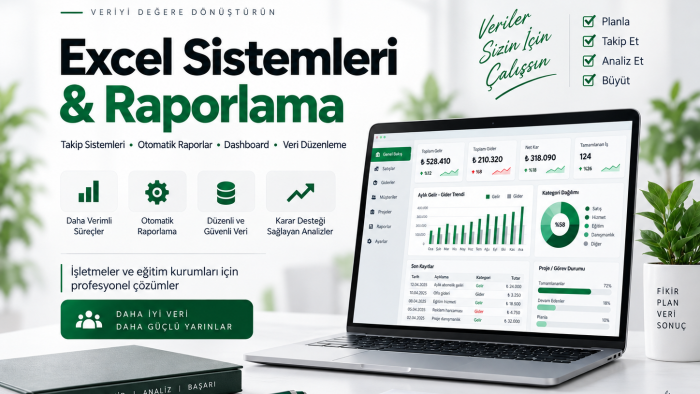 Excel takip ve raporlama sistemleri hazırlayabilirim
