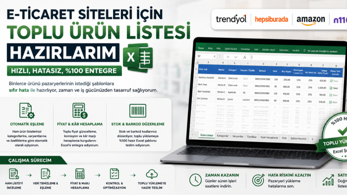 e-ticaret siteleri için toplu ürün listesi hazırlarım