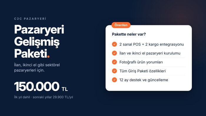 sektörel ve gelişmiş C2C pazaryeri sitenizi kurabilirim