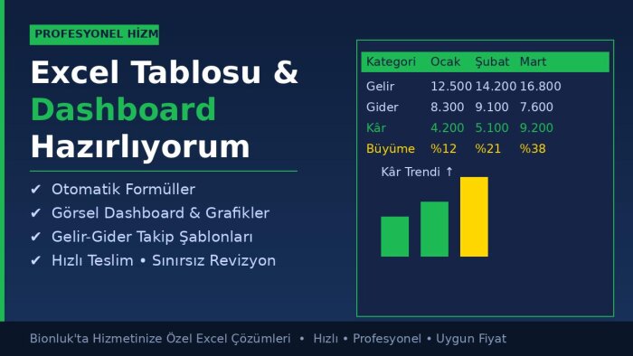 size özel profesyonel Excel tablosu hazırlıyorum