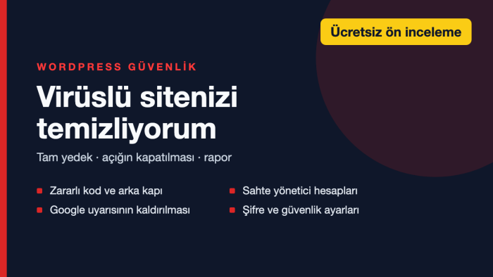 virüslü WordPress sitenizi temizler, güvenliğini artırırım