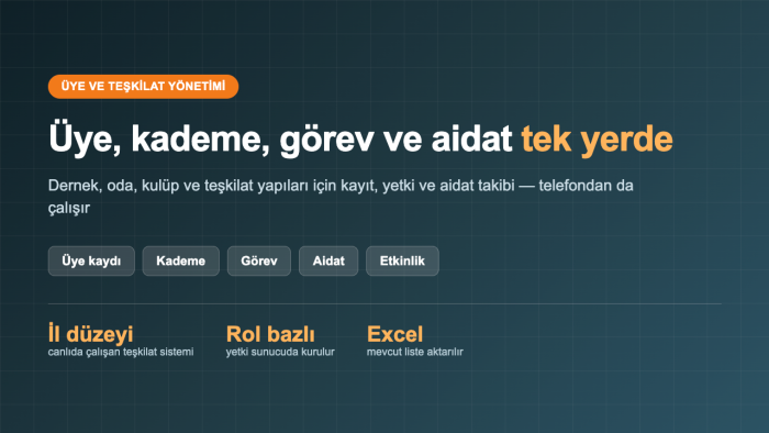 üye ve teşkilat yönetim sisteminizi kurarım