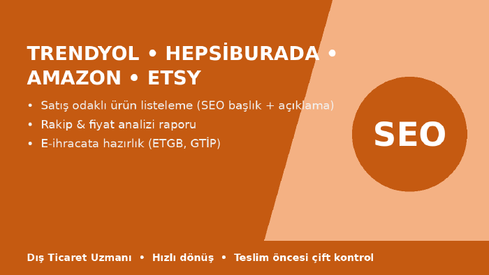 Trendyol, Hepsiburada, Amazon ve Etsy ürün listelemesi yaparım