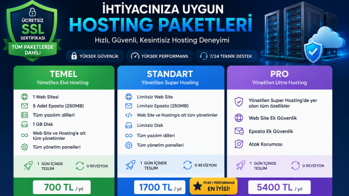 ihtiyacınıza uygun hosting hizmeti sunarım