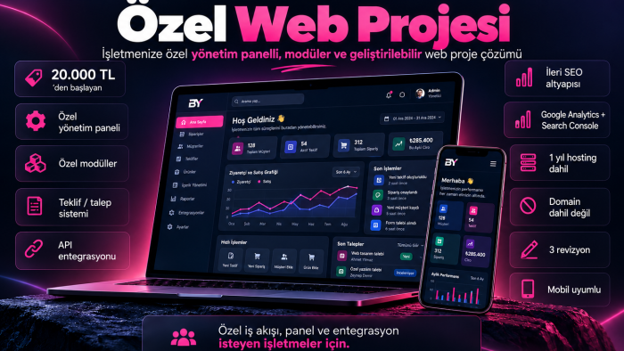 işletmenize yönetim panelli özel web projesi geliştiririm