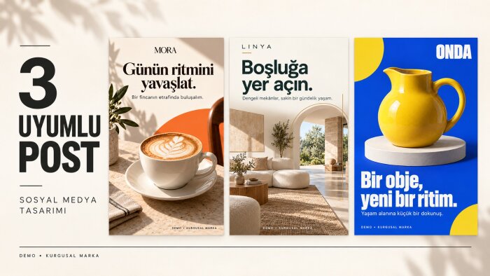 Instagram ve sosyal medya için 3 uyumlu post tasarlarım