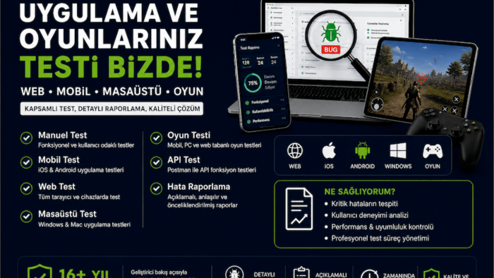 web mobil masaüstü ve oyun testleri yapabilirim