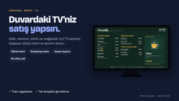 Samsung TV için dijital menü ve tanıtım ekranı yaparım