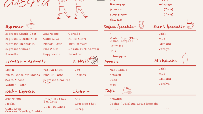 kafe veya restoranınız için menü hazırlayabilirim
