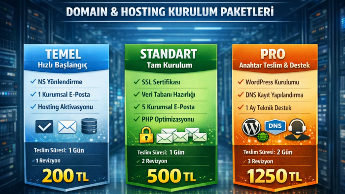 profesyonel domain ve hosting kurulum süreçlerini yönetirim