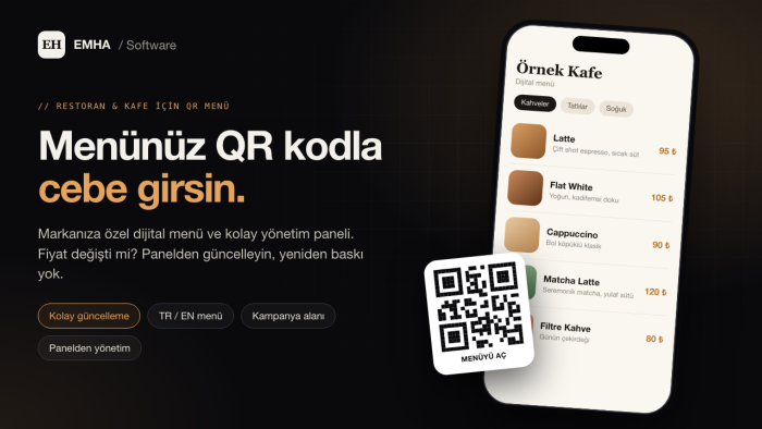 restoranınız için hazır QR menü sistemini kurarım