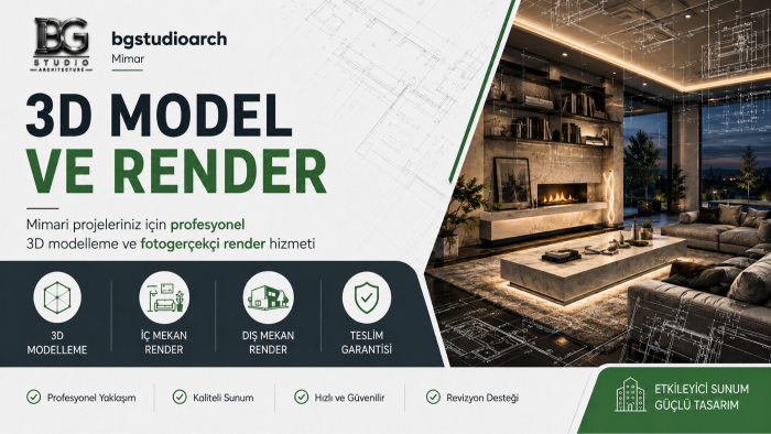 mimari projeleriniz için 3D model ve render yapıyorum