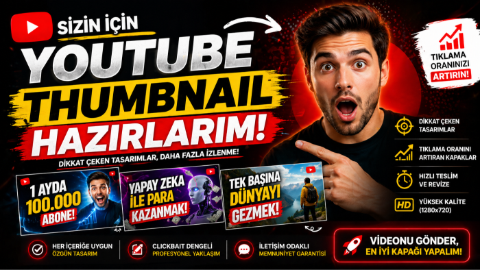YouTube videolarınız için tıklama artıran thumbnail yaparım