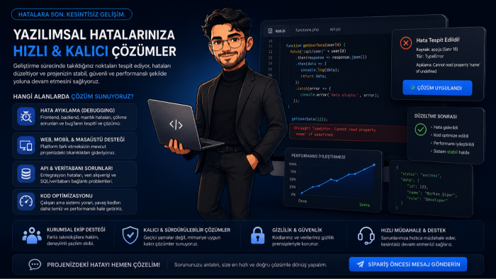 teknolojik sorunlarınıza hızlı ve kalıcı çözümler sunarım