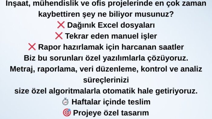 Statik metraj ve demir zayiat optimizasyonu yaparım