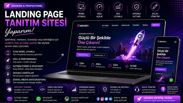 modern ve mobil uyumlu landing page yaparım